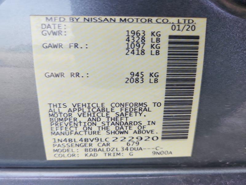 2020 Nissan Altima მანქანა იყიდება აუქციონზე, vin: 1N4BL4BV9LC222920, აუქციონის ნომერი: 55338366