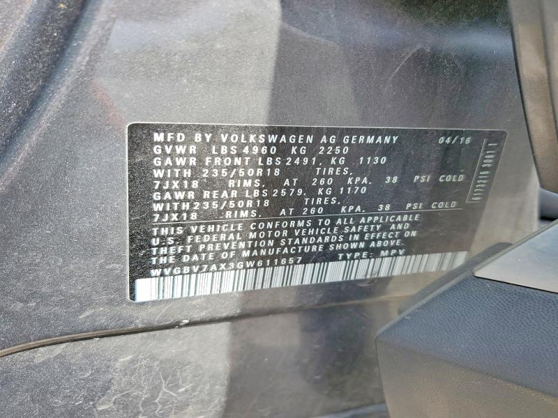 Aukcja sprzedaży 2016 Volkswagen Tiguan, vin: WVGBV7AX3GW611657, numer aukcji: 53130086