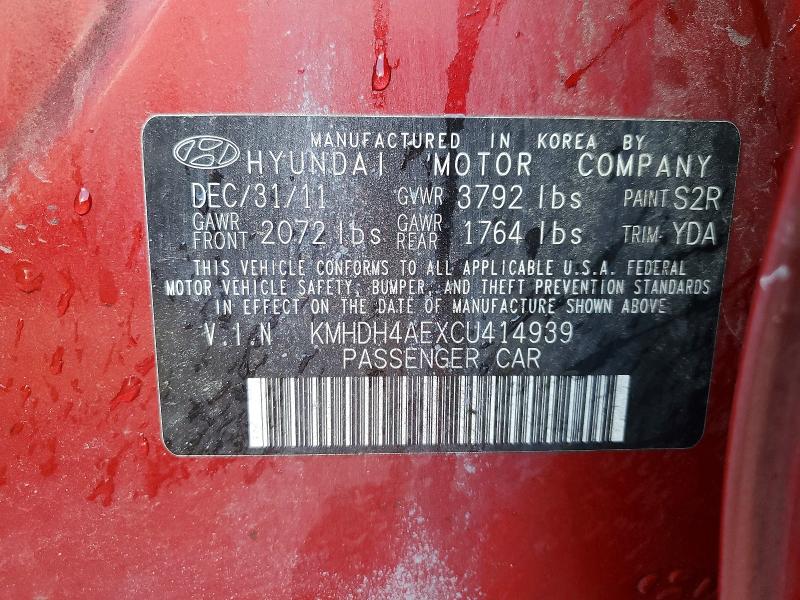 55052046 :رقم المزاد ، KMHDH4AEXCU414939 vin ، 2012 Hyundai Elantra مزاد بيع