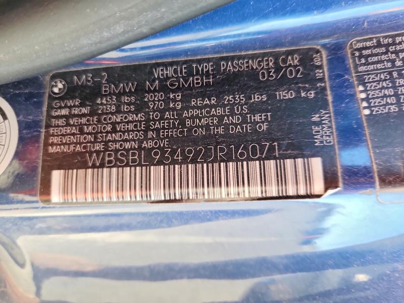 52024156 :رقم المزاد ، WBSBL93492JR16071 vin ، 2002 Bmw M3 مزاد بيع