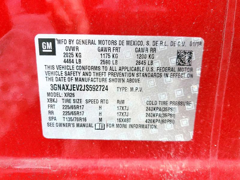 2018 Chevrolet Equinox მანქანა იყიდება აუქციონზე, vin: 3GNAXJEV2JS592724, აუქციონის ნომერი: 54380856