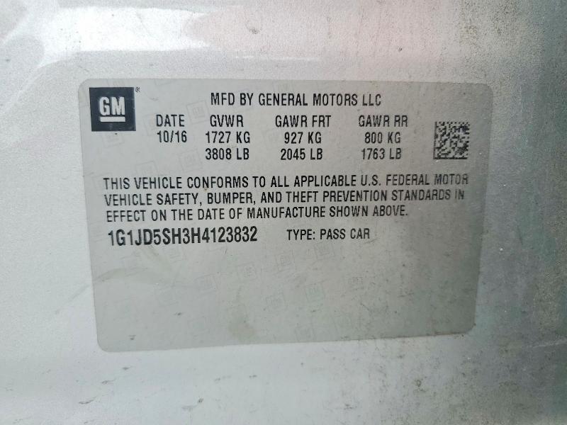 Aukcja sprzedaży 2017 Chevrolet Sonic, vin: 1G1JD5SH3H4123832, numer aukcji: 55106186