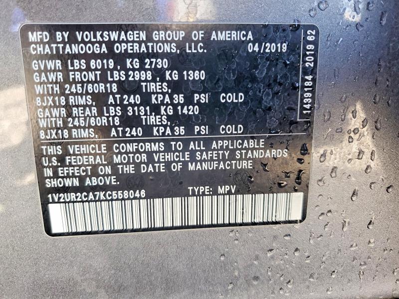 Aukcja sprzedaży 2019 Volkswagen Atlas, vin: 1V2UR2CA7KC558046, numer aukcji: 54298956