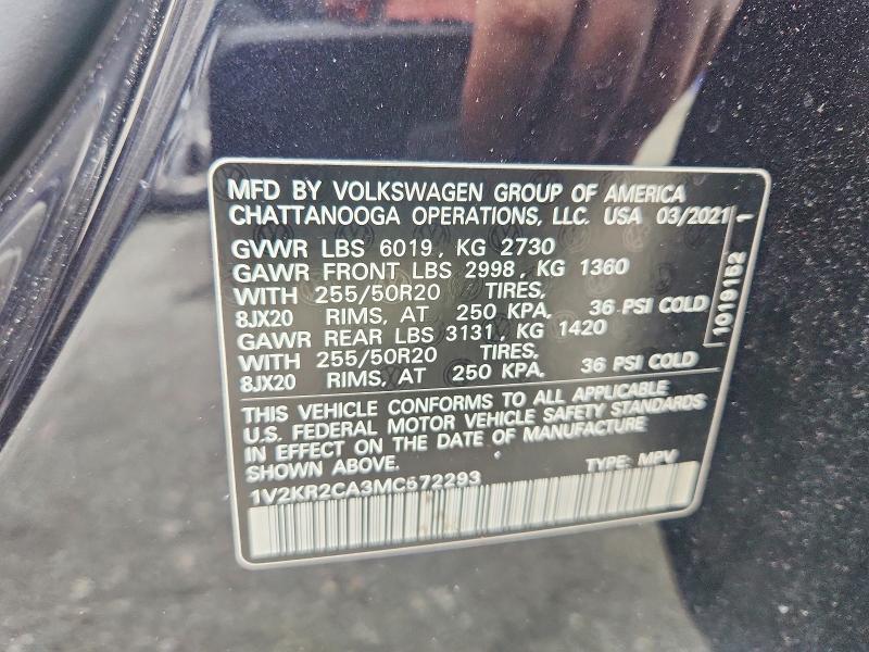 Aukcja sprzedaży 2021 Volkswagen Atlas, vin: 1V2KR2CA3MC572293, numer aukcji: 53425106