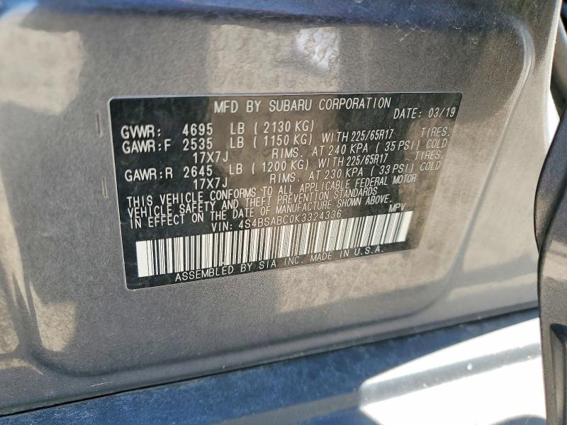 Продажа на аукционе авто 2019 Subaru Outback, vin: 4S4BSABC0K3324336, номер лота: 55094636