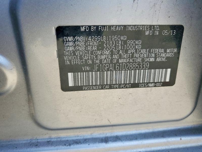 Продаж на аукціоні авто 2013 Subaru Impreza, vin: JF1GPAL61D2885339, номер лоту: 52216616