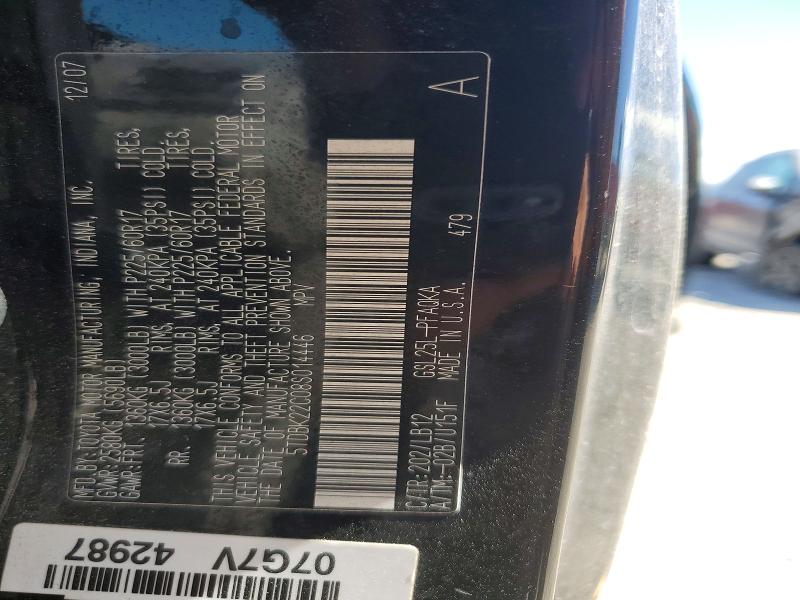 Aukcja sprzedaży 2008 Toyota Sienna, vin: 5TDBK22C08S014446, numer aukcji: 54260506