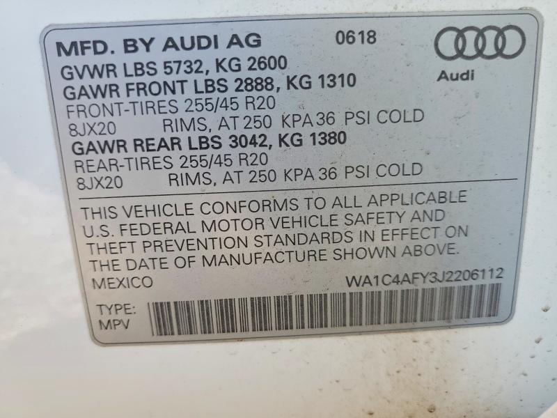 Продаж на аукціоні авто 2018 Audi Sq5, vin: WA1C4AFY3J2206112, номер лоту: 52046636