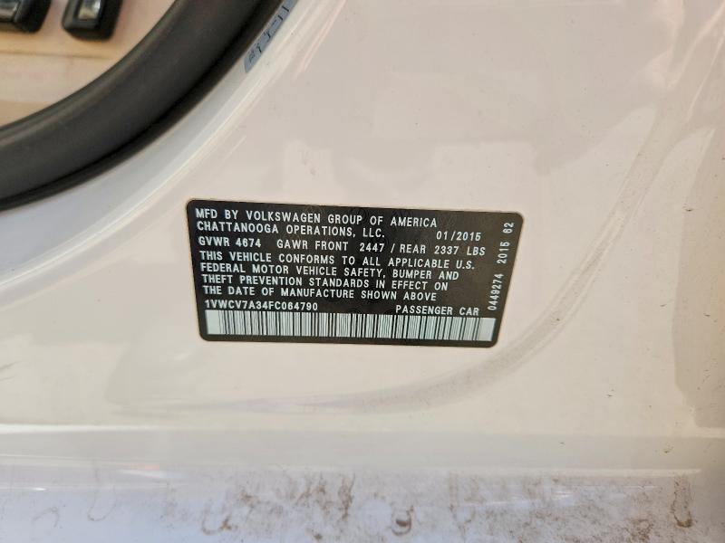 52919836 :رقم المزاد ، 1VWCV7A34FC064790 vin ، 2015 Volkswagen Passat مزاد بيع