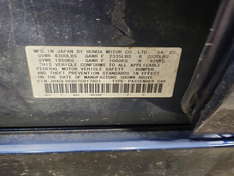 Продажа на аукционе авто 2007 Acura Tsx, vin: JH4CL96807C017801, номер лота: 53881076