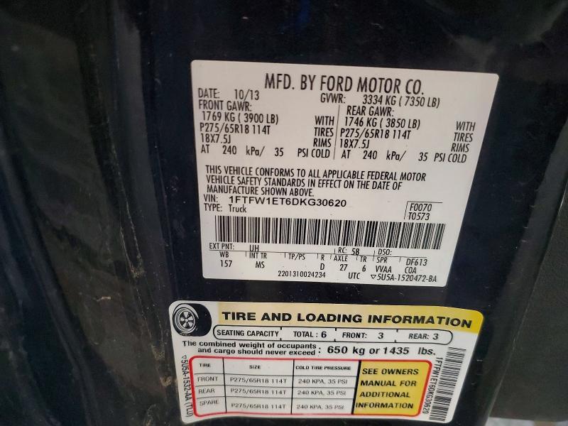 54821536 :رقم المزاد ، 1FTFW1ET6DKG30620 vin ، 2013 Ford F150 مزاد بيع