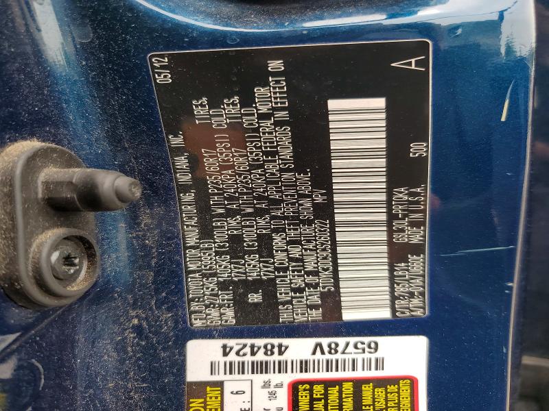 Продажа на аукционе авто 2012 Toyota Sienna, vin: 5TDYK3DC9CS260322, номер лота: 54548976