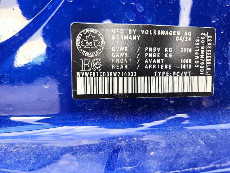 Продажа на аукционе авто 2024 Volkswagen Golf R, vin: WVWFB7CD3RW210033, номер лота: 52419416