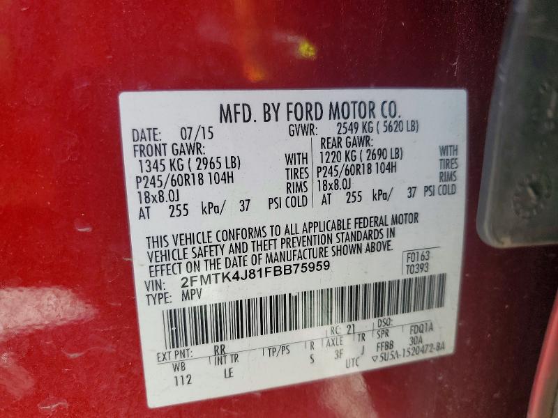 Продажа на аукционе авто 2015 Ford Edge, vin: 2FMTK4J81FBB75959, номер лота: 52102726