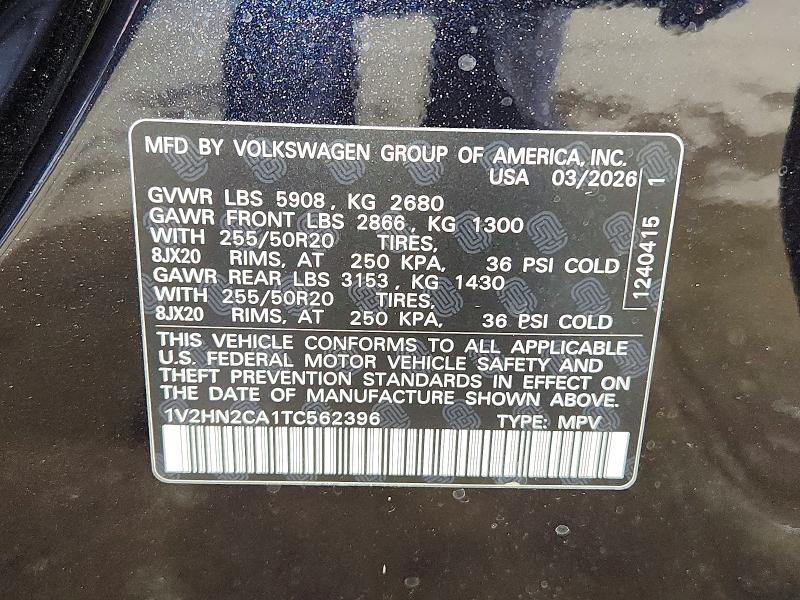 2026 Volkswagen Atlas მანქანა იყიდება აუქციონზე, vin: 1V2HN2CA1TC562396, აუქციონის ნომერი: 53302546