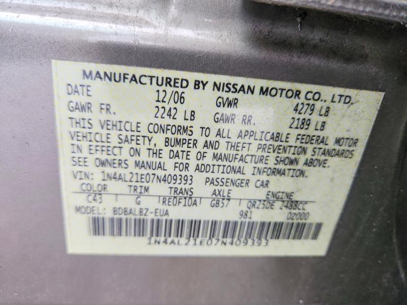 Продажа на аукционе авто 2007 Nissan Altima, vin: 1N4AL21E07N409393, номер лота: 54278746