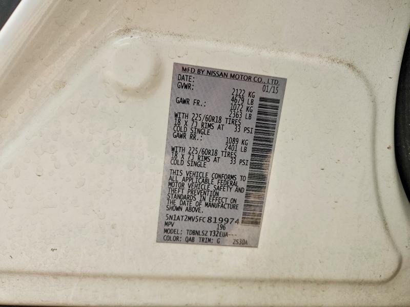 2015 Nissan Rogue მანქანა იყიდება აუქციონზე, vin: 5N1AT2MV5FC819974, აუქციონის ნომერი: 55008926