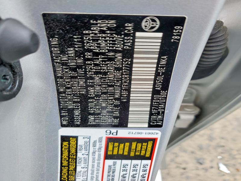 Aukcja sprzedaży 2012 Toyota Camry, vin: 4T4BF1FK2CR177752, numer aukcji: 53711276