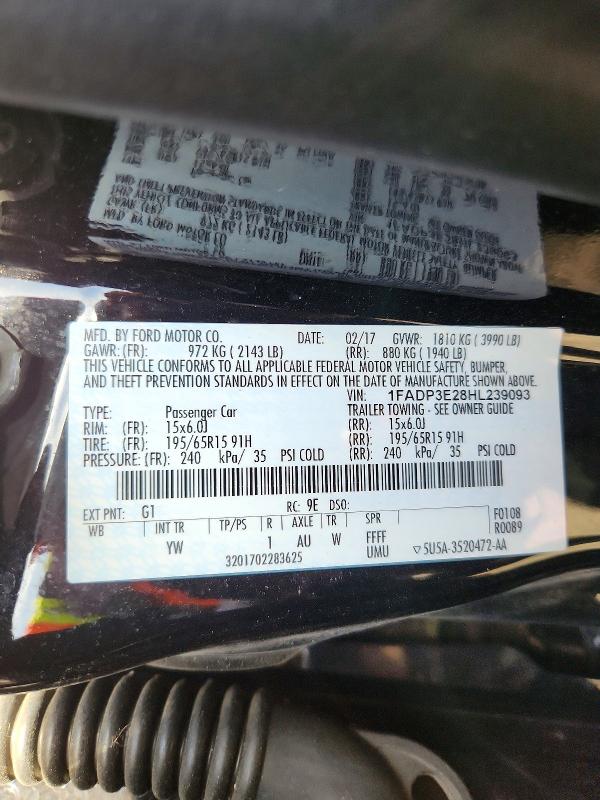 2017 Ford Focus მანქანა იყიდება აუქციონზე, vin: 1FADP3E28HL239093, აუქციონის ნომერი: 53381056