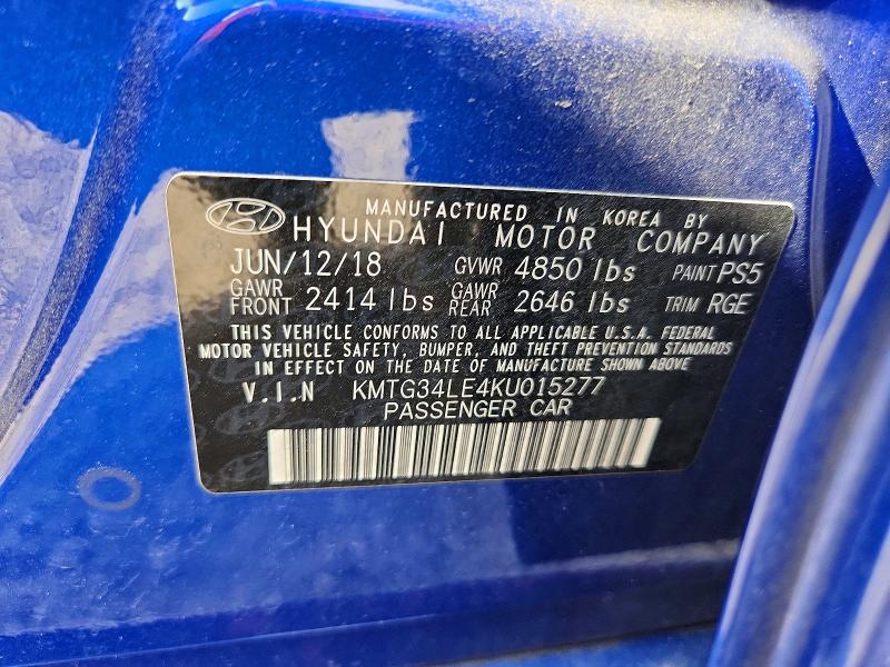 54694156 :رقم المزاد ، KMTG34LE4KU015277 vin ، 2019 Genesis G70 مزاد بيع
