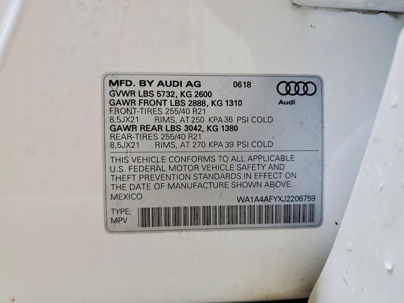 2018 Audi Sq5 Premium Plus მანქანა იყიდება აუქციონზე, vin: WA1A4AFYXJ2206759, აუქციონის ნომერი: 55174216