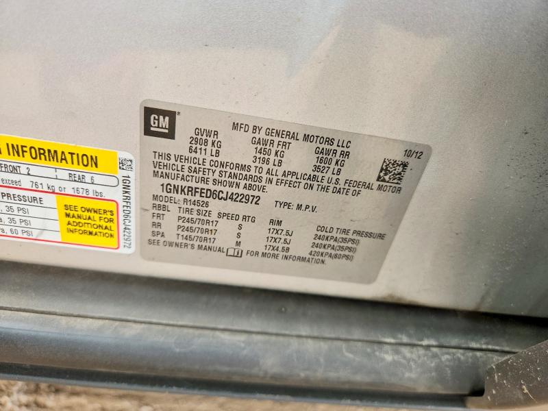 2012 Chevrolet Traverse მანქანა იყიდება აუქციონზე, vin: 1GNKRFED6CJ422972, აუქციონის ნომერი: 54249696