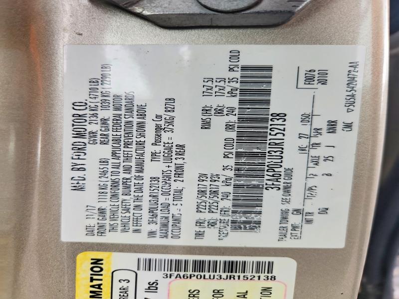 Продажа на аукционе авто 2018 Ford Fusion, vin: 3FA6P0LU3JR152138, номер лота: 51952526