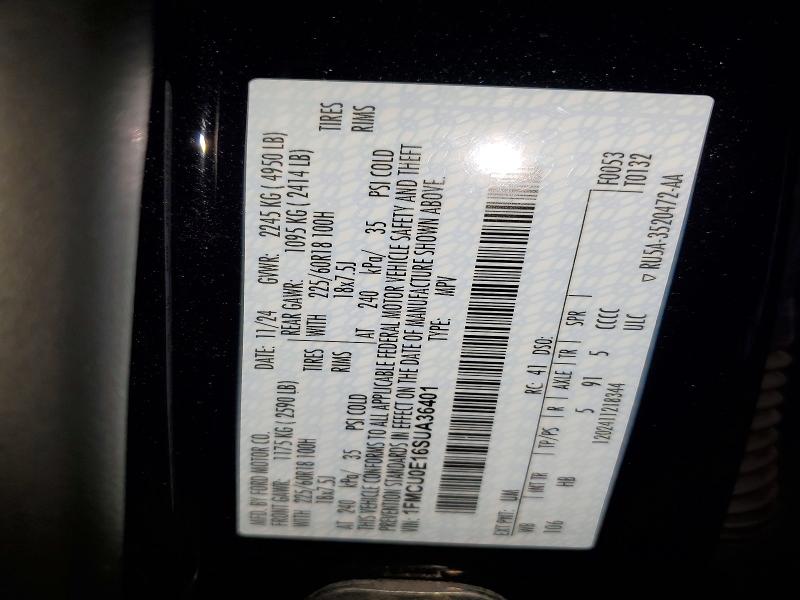 54608116 :رقم المزاد ، 1FMCU0E16SUA36401 vin ، 2025 Ford Escape مزاد بيع