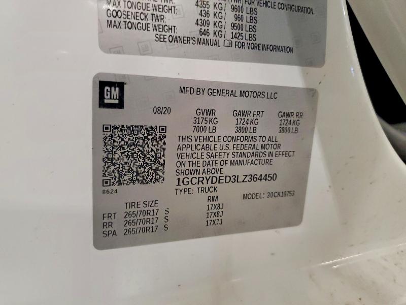 Продажа на аукционе авто 2020 Chevrolet Silverado, vin: 1GCRYDED3LZ364450, номер лота: 53702316