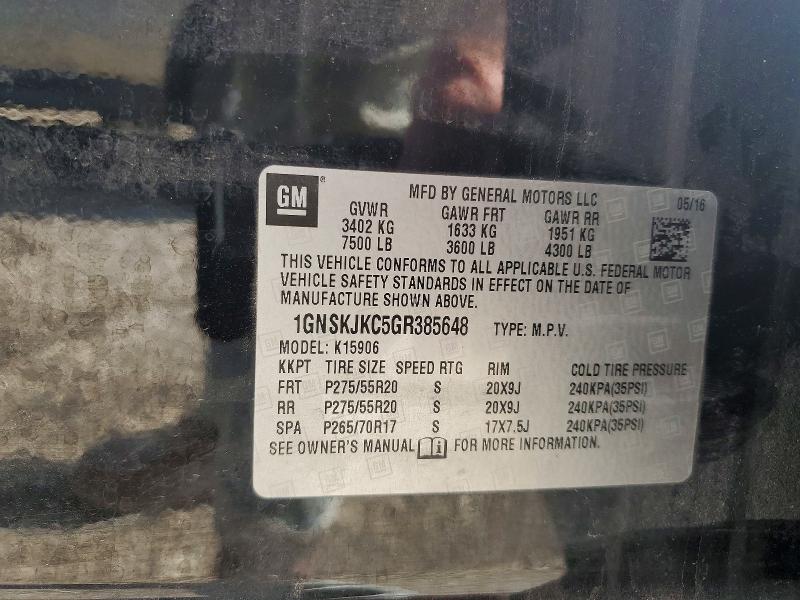 Продаж на аукціоні авто 2016 Chevrolet Suburban, vin: 1GNSKJKC5GR385648, номер лоту: 52993086