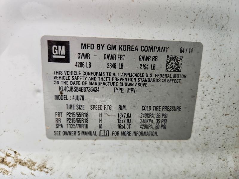2014 Buick Encore მანქანა იყიდება აუქციონზე, vin: KL4CJBSB4EB736434, აუქციონის ნომერი: 52537776