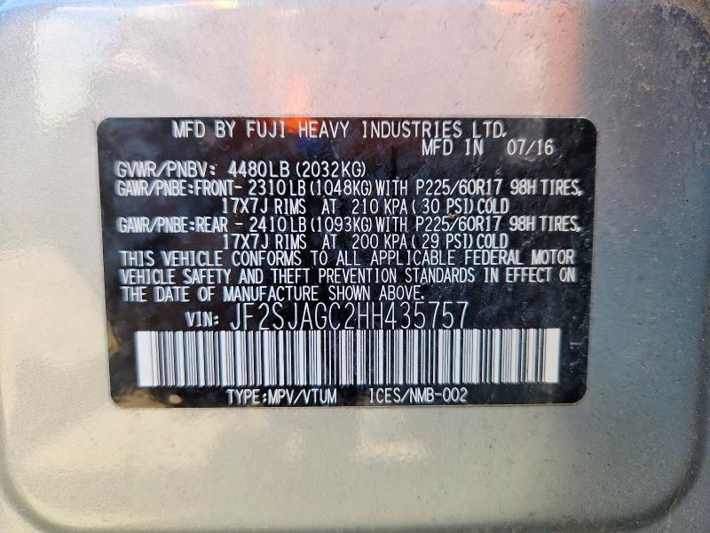 Aukcja sprzedaży 2017 Subaru Forester, vin: JF2SJAGC2HH435757, numer aukcji: 51409176