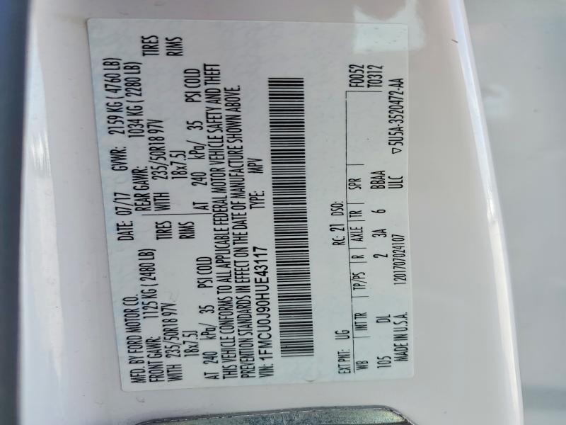 Продажа на аукционе авто 2017 Ford Escape, vin: 1FMCU0J90HUE43117, номер лота: 53905916