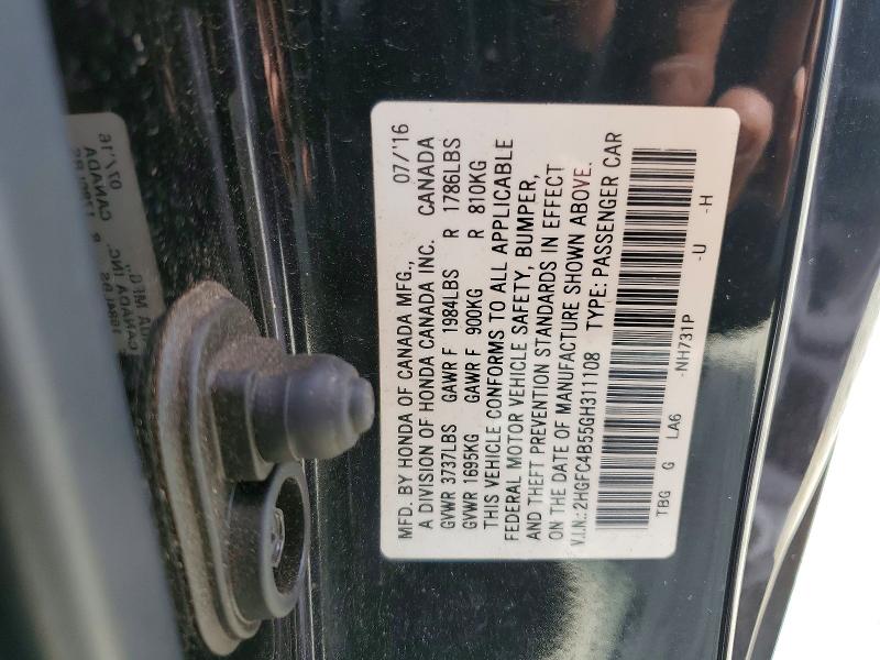 2016 Honda Civic მანქანა იყიდება აუქციონზე, vin: 2HGFC4B55GH311108, აუქციონის ნომერი: 53210466