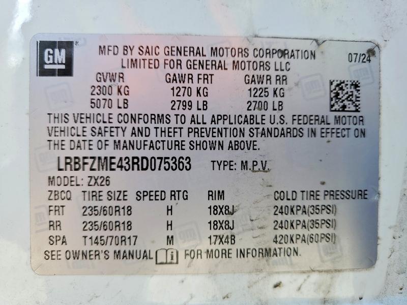 2024 Buick Envision მანქანა იყიდება აუქციონზე, vin: LRBFZME43RD075363, აუქციონის ნომერი: 53062246