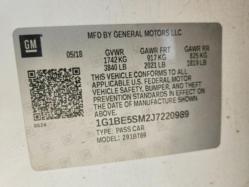 52406406 :رقم المزاد ، 1G1BE5SM2J7220989 vin ، 2018 Chevrolet Cruz مزاد بيع