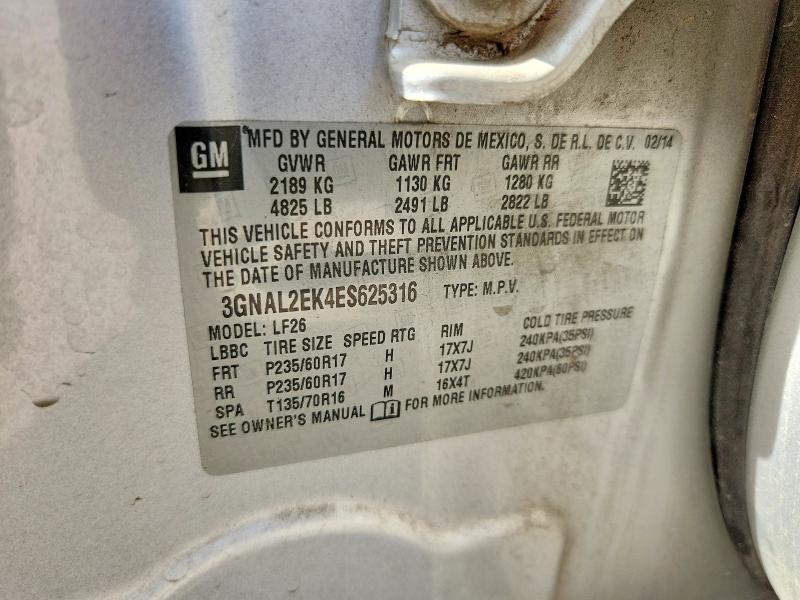 2014 Chevrolet Captiva მანქანა იყიდება აუქციონზე, vin: 3GNAL2EK4ES625316, აუქციონის ნომერი: 54334066