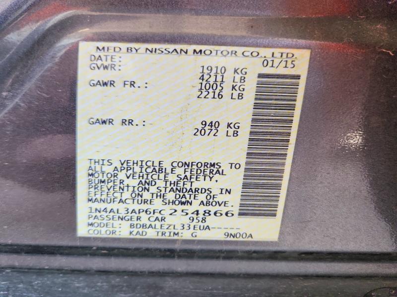 2015 Nissan Altima მანქანა იყიდება აუქციონზე, vin: 1N4AL3AP6FC254866, აუქციონის ნომერი: 54904426