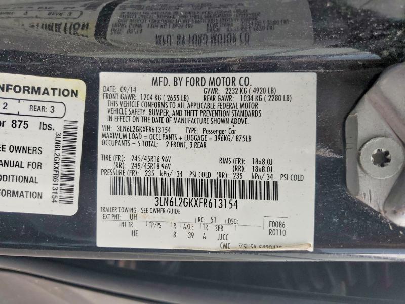 54912286 :رقم المزاد ، 3LN6L2GKXFR613154 vin ، 2015 Lincoln Mkz مزاد بيع