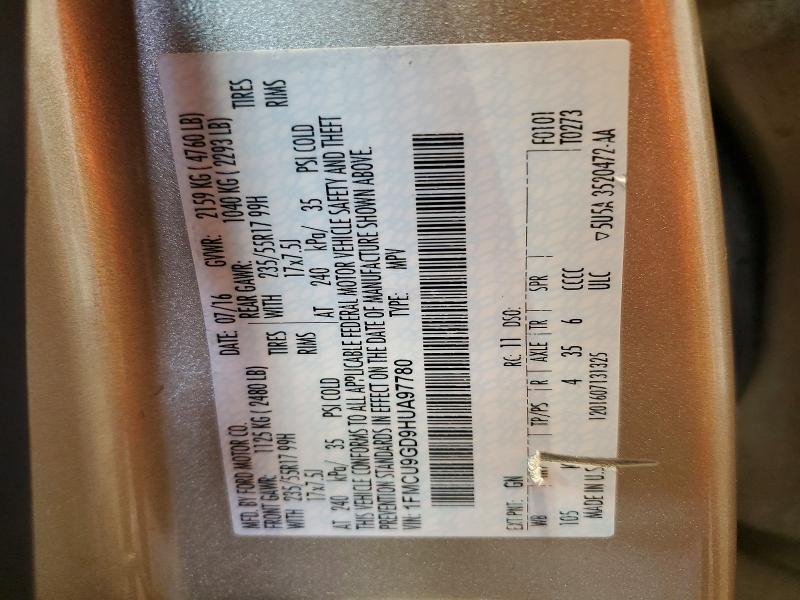 2017 Ford Escape მანქანა იყიდება აუქციონზე, vin: 1FMCU9GD9HUA97780, აუქციონის ნომერი: 53453756