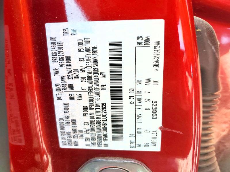 Продаж на аукціоні авто 2020 Ford Escape, vin: 1FMCU0H61LUC22839, номер лоту: 52480556