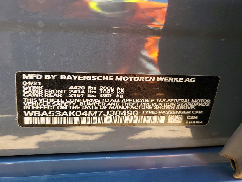 Aukcja sprzedaży 2021 Bmw 228i, vin: WBA53AK04M7J38490, numer aukcji: 54727356