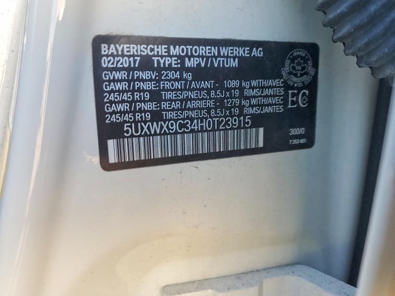 51180376 :رقم المزاد ، 5UXWX9C34H0T23915 vin ، 2017 Bmw X3 مزاد بيع