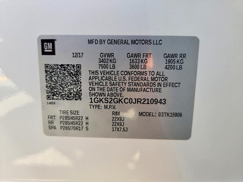 Продаж на аукціоні авто 2018 Gmc Yukon Xl, vin: 1GKS2GKC0JR210943, номер лоту: 52178066