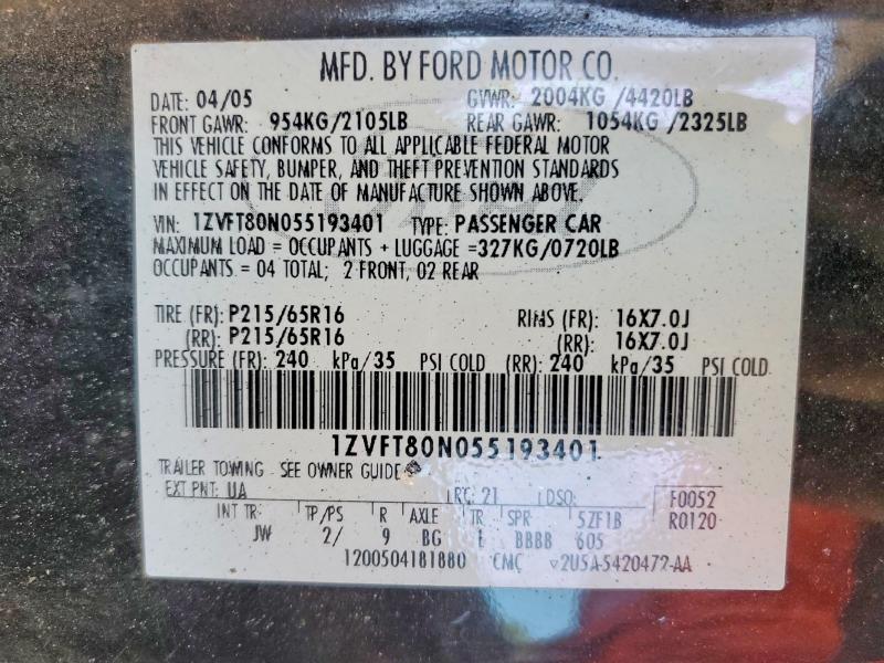 Aukcja sprzedaży 2005 Ford Mustang, vin: 1ZVFT80N055193401, numer aukcji: 52301686
