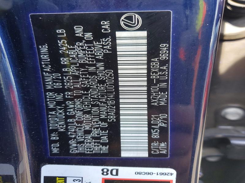 53285526 :رقم المزاد ، 58AD21B14LU010250 vin ، 2020 Lexus Es مزاد بيع