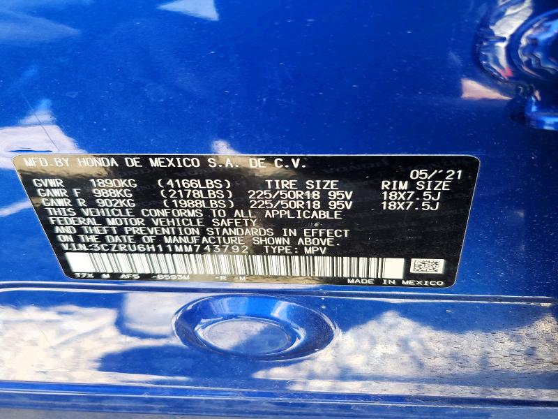 Aukcja sprzedaży 2021 Honda Hr-v, vin: 3CZRU6H11MM743792, numer aukcji: 51994266