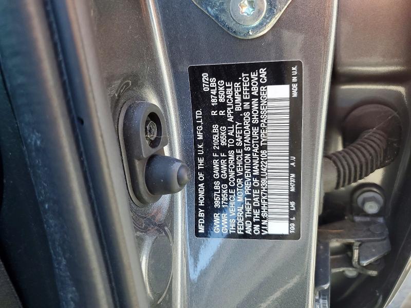 54128836 :رقم المزاد ، SHHFK7H39LU422106 vin ، 2020 Honda Civic مزاد بيع