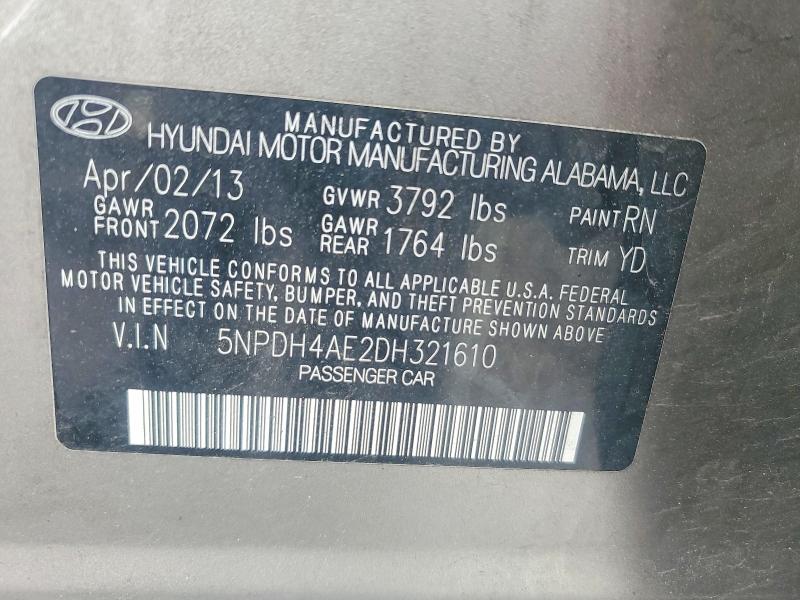 Aukcja sprzedaży 2013 Hyundai Elantra, vin: 5NPDH4AE2DH321610, numer aukcji: 54587756