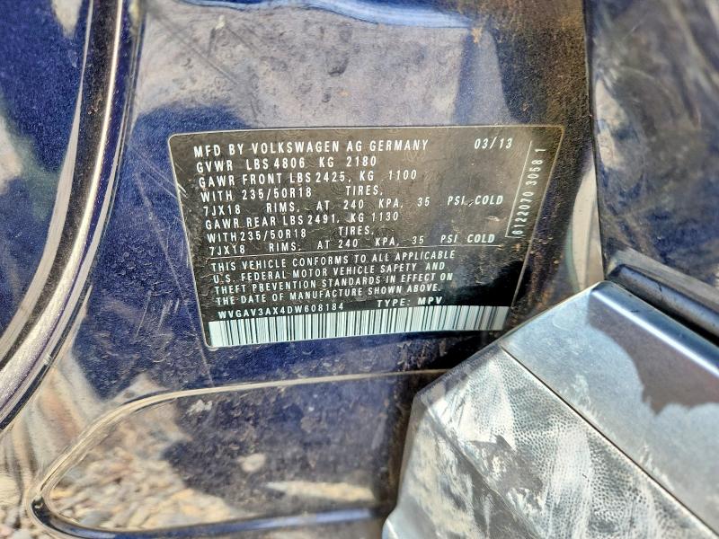 2013 Volkswagen Tiguan მანქანა იყიდება აუქციონზე, vin: WVGAV3AX4DW608184, აუქციონის ნომერი: 53790576